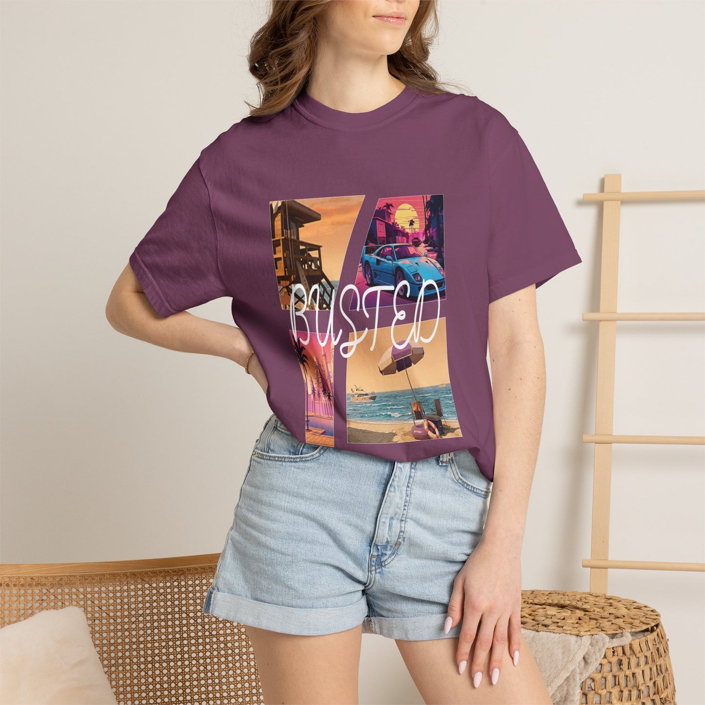 BUSTED Neon Beach Collage Game Tee BASED ON (GTA ASTHETICS)