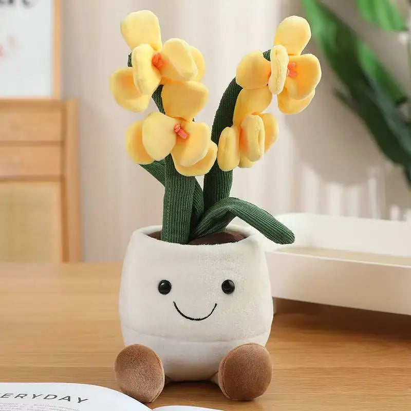 Botanical stuffed animal orchid plushie desk decor