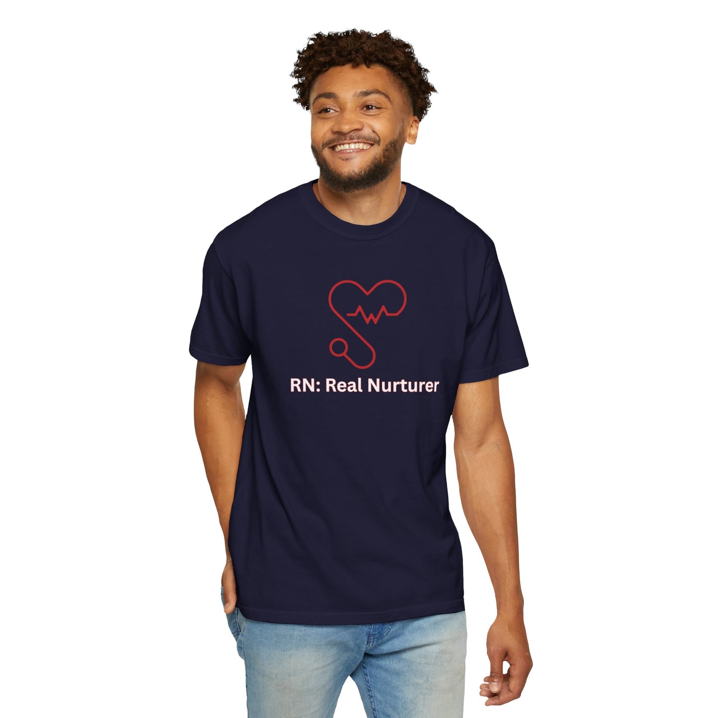 Charcoal relaxed fit tee with red stethoscope and nursing appreciation text