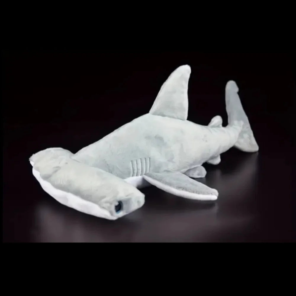 Close up polyester fabric texture of hammerhead shark stuffed plushie
