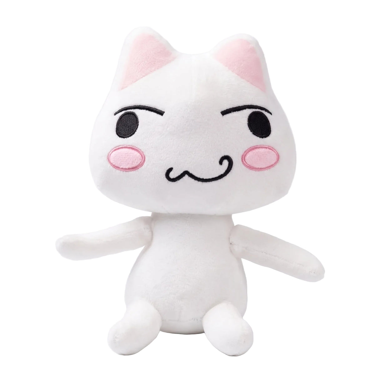 Cute cat plushies displayed on gaming room shelf