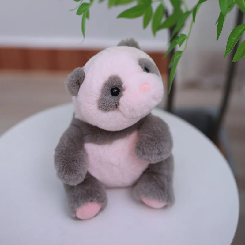 Cute panda plushie pink newborn cub realistic design side profile view