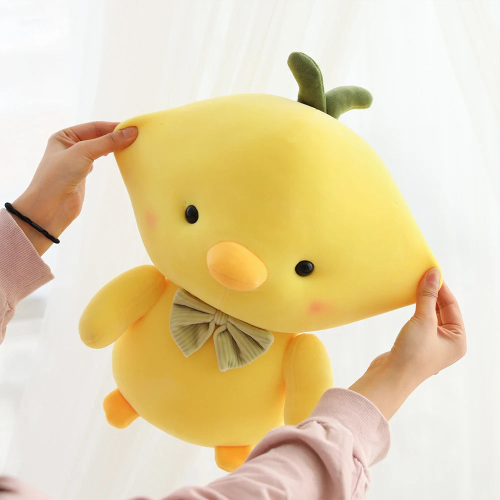 Easter chick plush kawaii yellow stuffed animal in spring gift basket setting