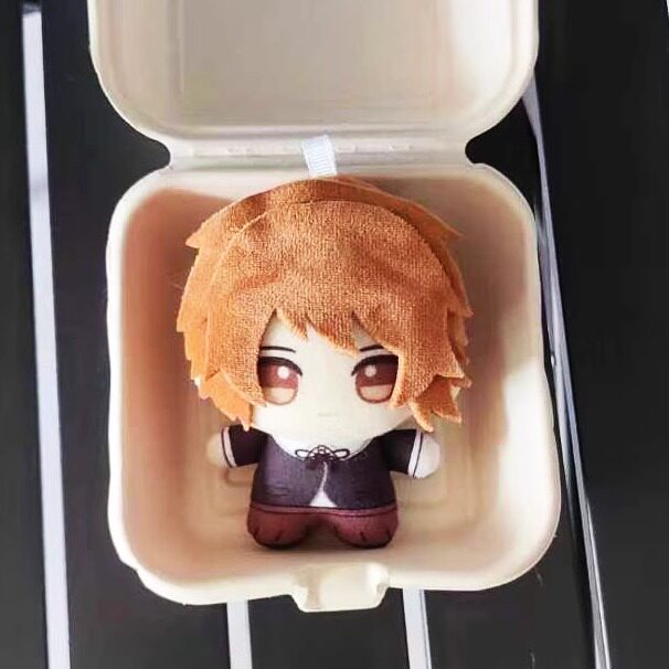 Handmade chibi cotton doll Chihiro Fujisaki brown hair detail close-up
