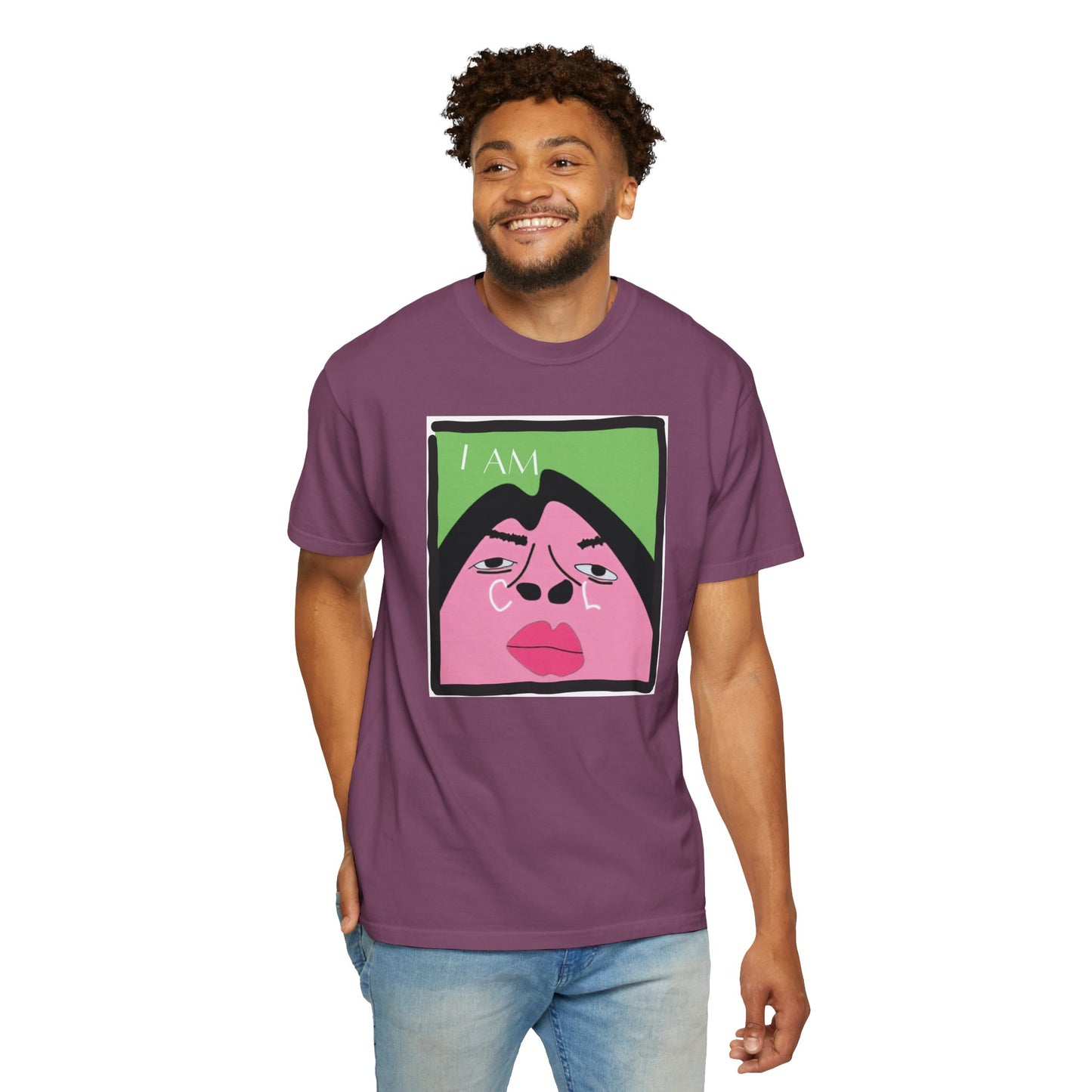 I Am Cool meme graphic T-shirt lifestyle flat lay showing print detail and relaxed fit