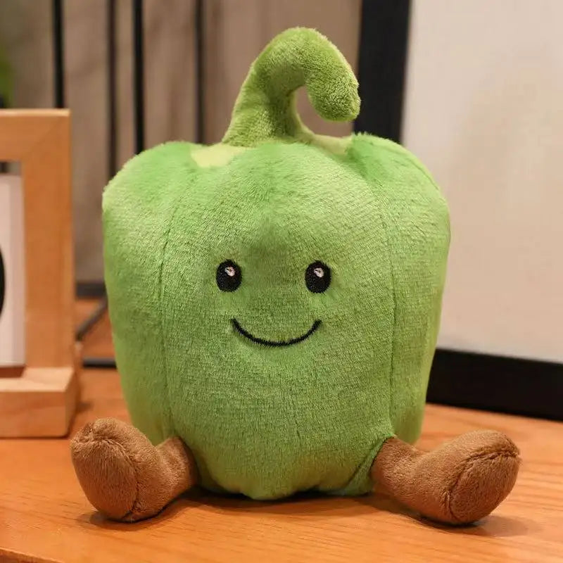Kawaii bell pepper plush sitting on desk as cute decor companion