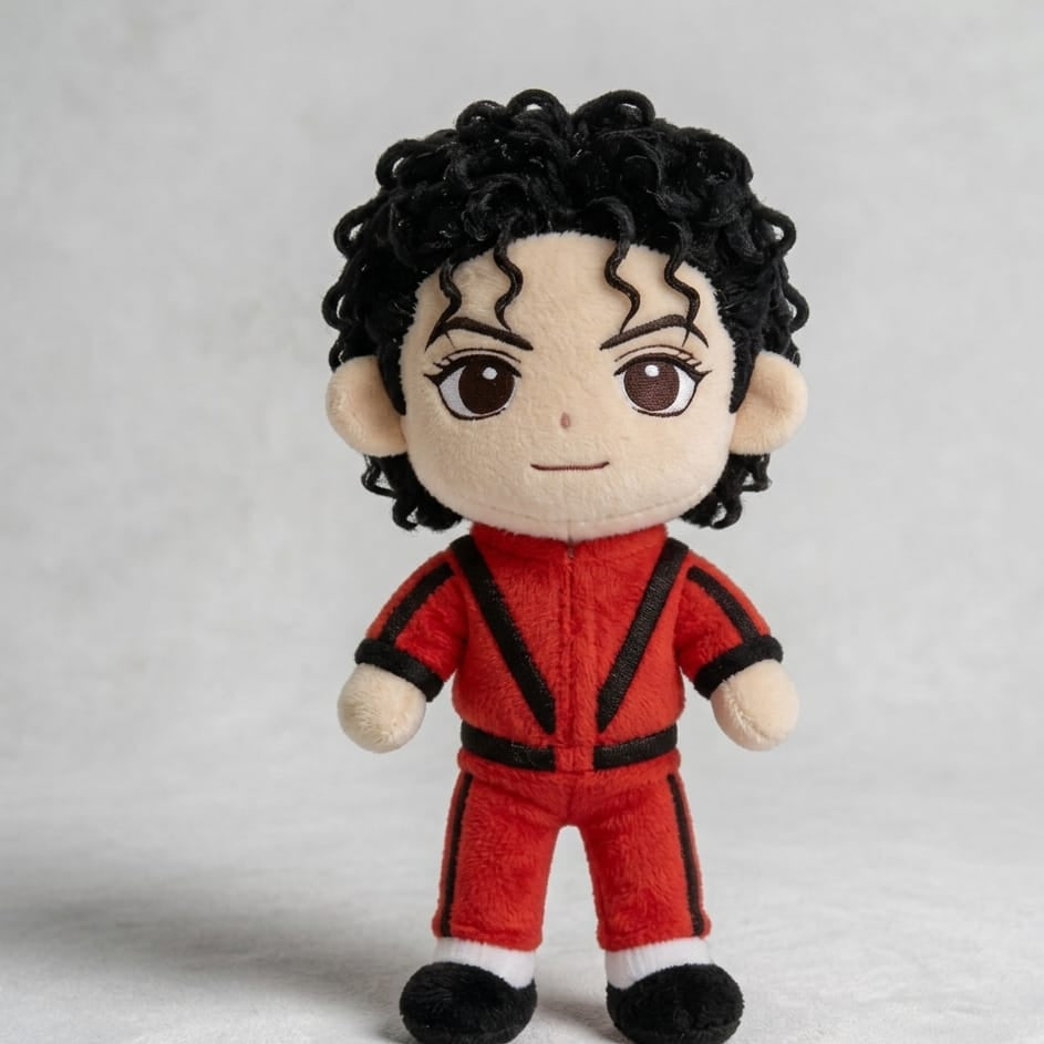 King of Pop inspired plush toy displayed on white background