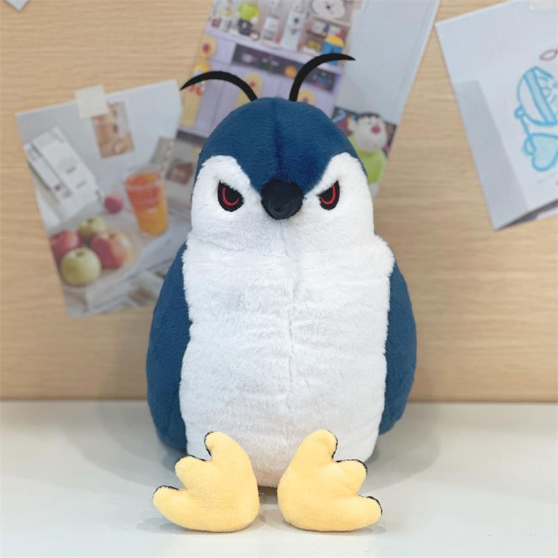 Lifelike black crowned night heron plush on display shelf