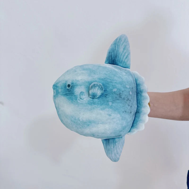 Mola mola plush available in 60cm and 20cm sizes side by side
