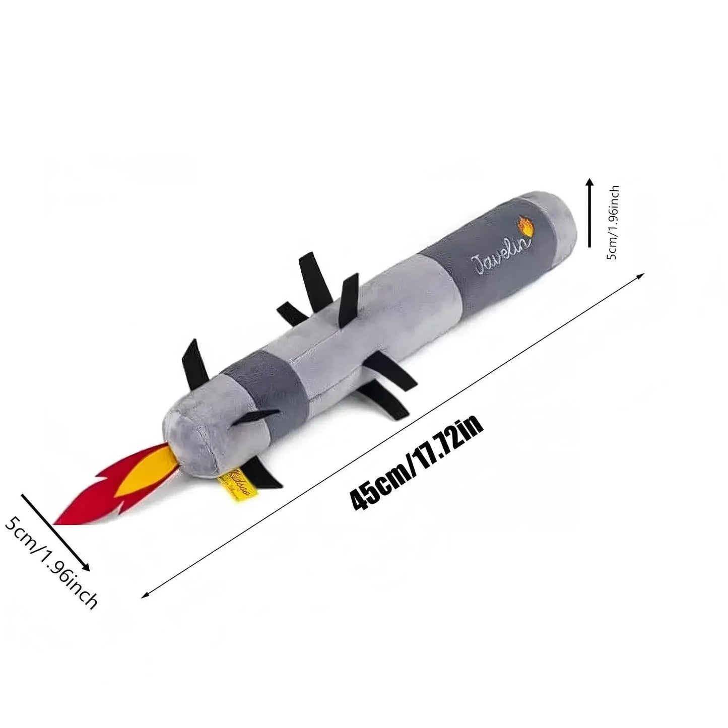 Novelty missile soft toy displayed on office desk