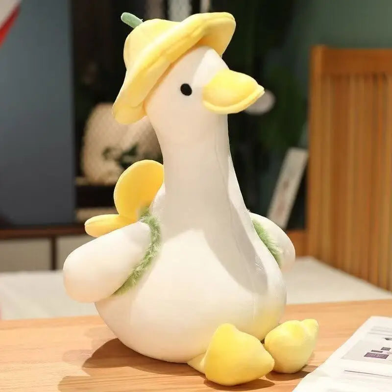 Cute Duck Plush - Super Soft White Goose Stuffed Animal with Tulip Hat, Handmade Duck Plushie 30cm