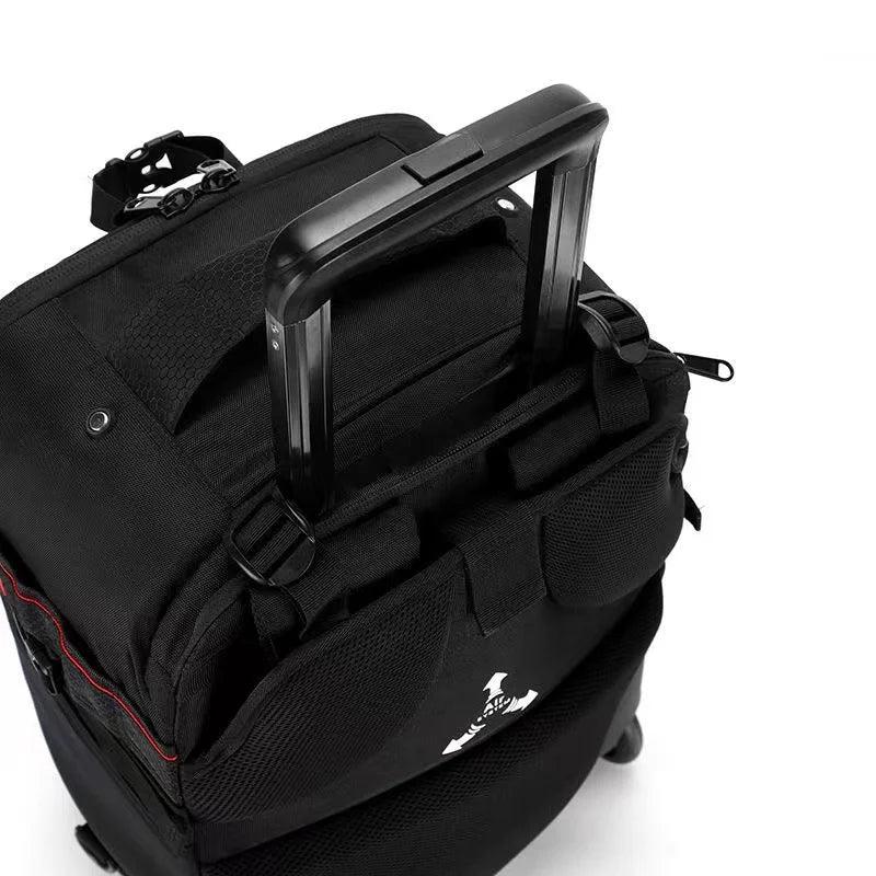 Image of the camera and lens backpack from top view.