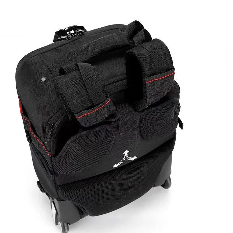 A closeup of the camera bag suitcase from another angle