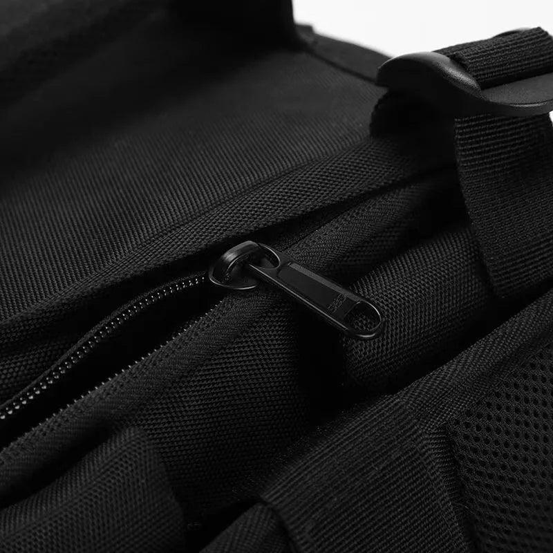 Acloseup image of the zippers of the camera bag suitcase
