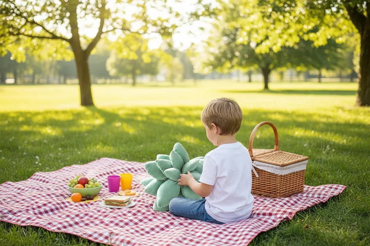 Stuffed succulent plant toy with vibrant green plush fabric