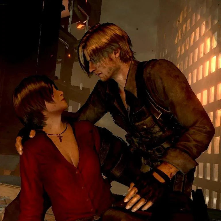 Leon Kennedy and Ada Wong facing each other in Resident Evil