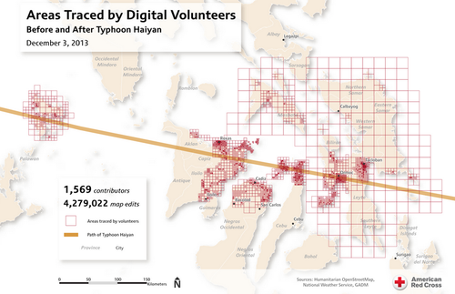 Aerial city street grid illustrating OpenStreetMap volunteer mapping data