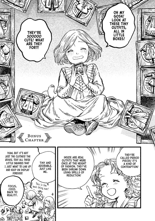 Open illustrated fantasy book with drawing tools representing Witch Hat Atelier chapter 45 literary analysis