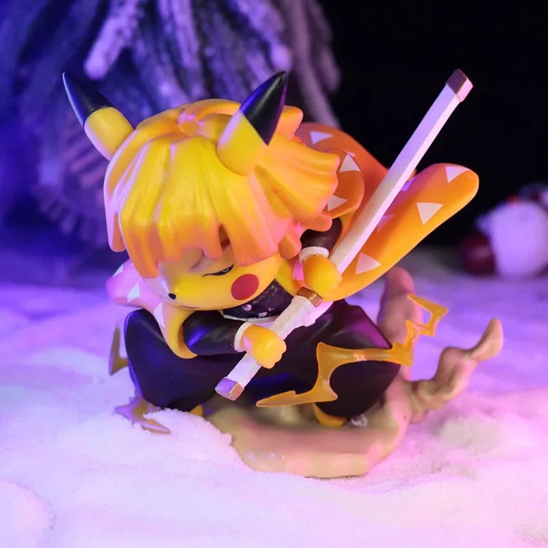10cm chibi anime statue of Zenitsu in Pikachu outfit, side profile view
