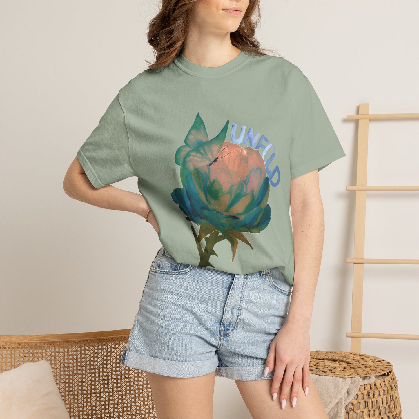 Unfold Rose Graphic Tee | Vintage Floral Garment Dyed Unisex T-Shirt by Aprasi