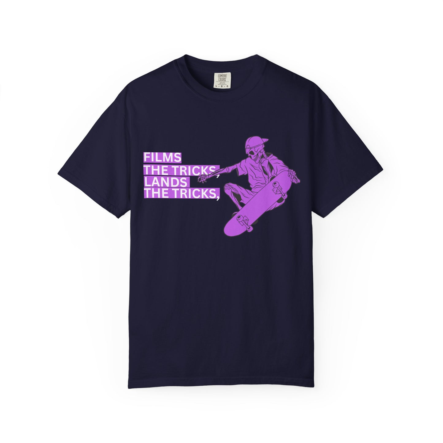 Skateboarder Graphic T‑Shirt – "Films, The Tricks" Retro Purple Skate Tee