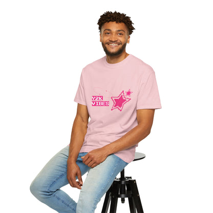 Y2K Vibes T-Shirt | Pixel Art Retro Graphic Tee | Hot Pink Sparkle Stars | Y2K Aesthetic Shirt