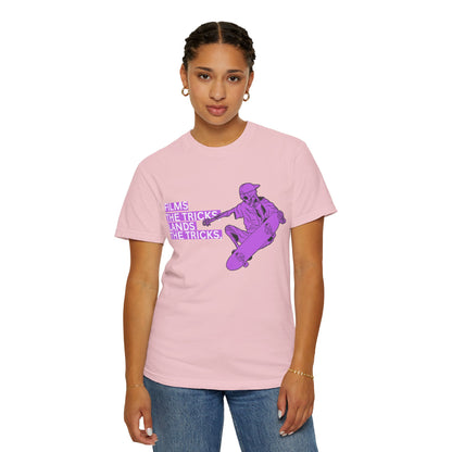 Skateboarder Graphic T‑Shirt – "Films, The Tricks" Retro Purple Skate Tee