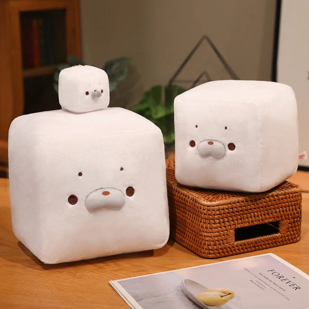 17cm and 22cm tofu seal plushie size comparison side by side on white background