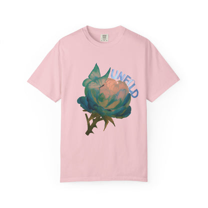 Unfold Rose Graphic Tee | Vintage Floral Garment Dyed Unisex T-Shirt by Aprasi
