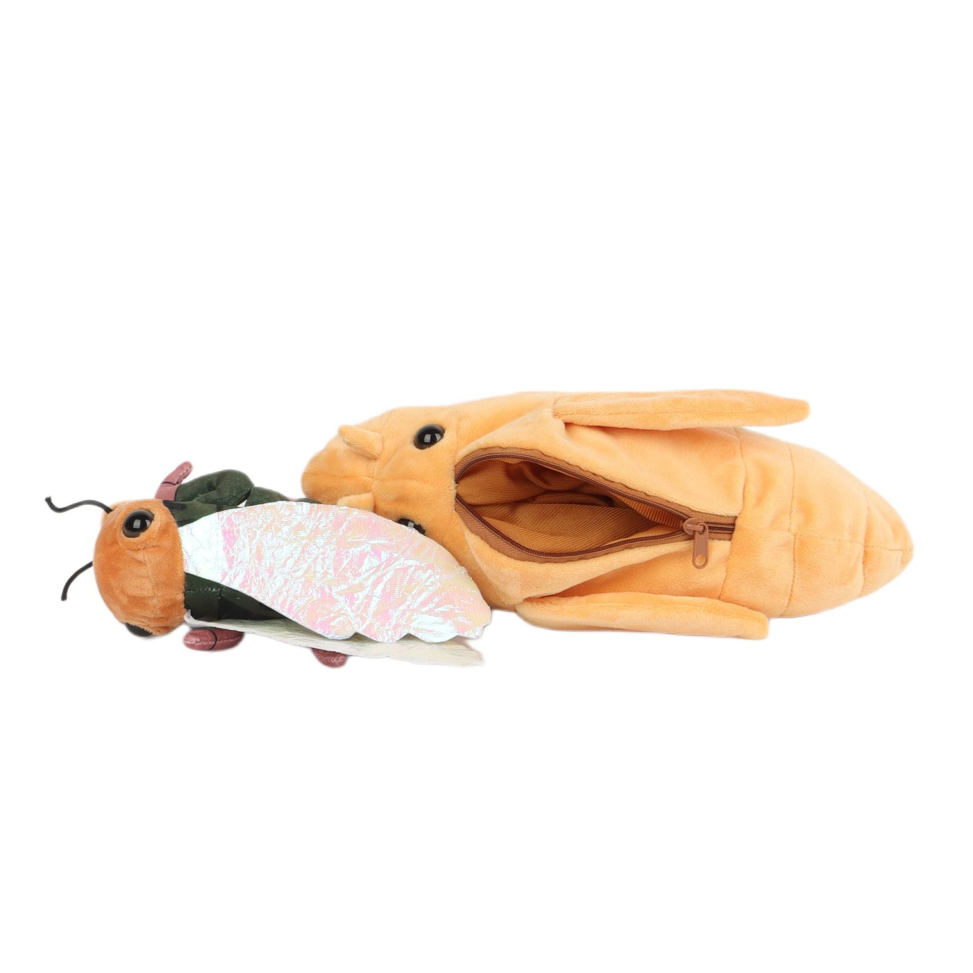 2-in-1 bug plushie showing nymph shell outer casing and cicada toy inside