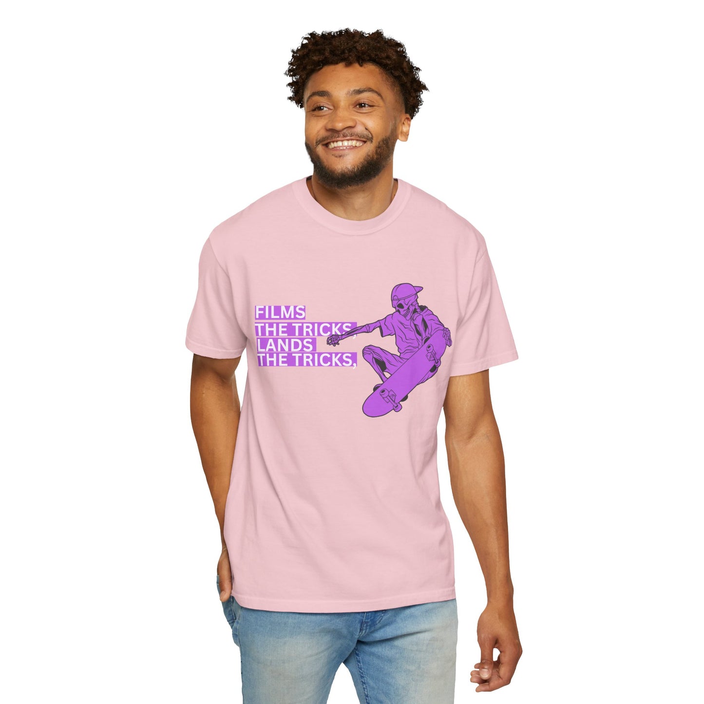 Skateboarder Graphic T‑Shirt – "Films, The Tricks" Retro Purple Skate Tee