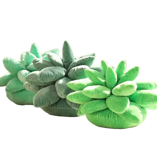 25cm green succulent plant plush pillow on a white sofa