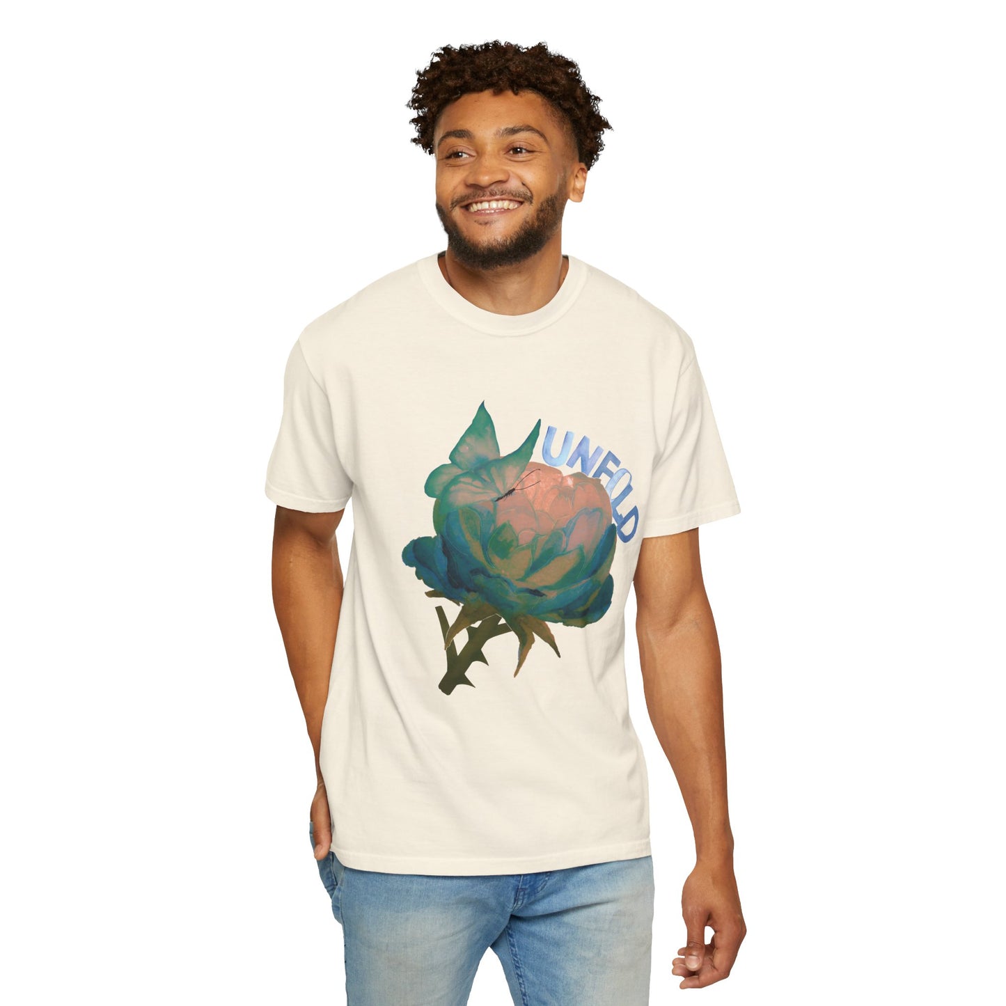 Unfold Rose Graphic Tee | Vintage Floral Garment Dyed Unisex T-Shirt by Aprasi