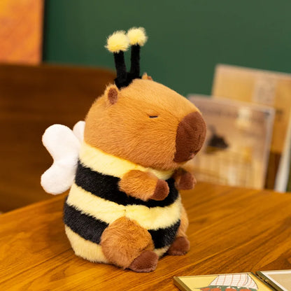 33cm bee capybara kawaii plush toy standing upright showing full height and bumblebee costume from head to toe