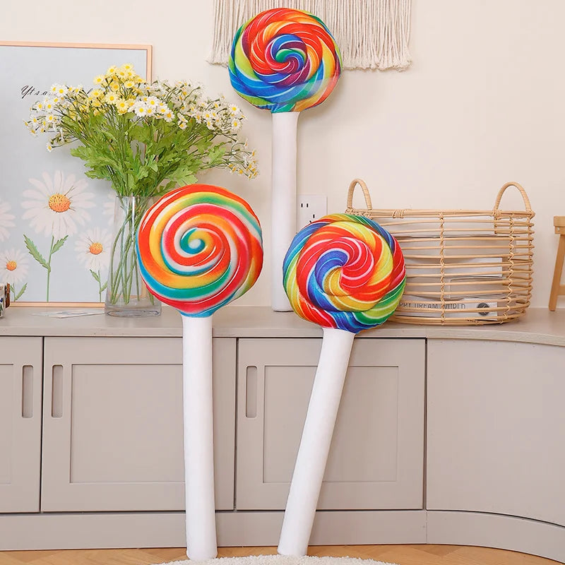 3D lollipop stuffed pillow 40cm and 70cm sizes shown side by side for scale comparison