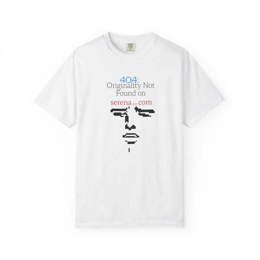404 Originality Not Found pixel face satire graphic tee by Aprasi in garment dyed heavyweight cotton
