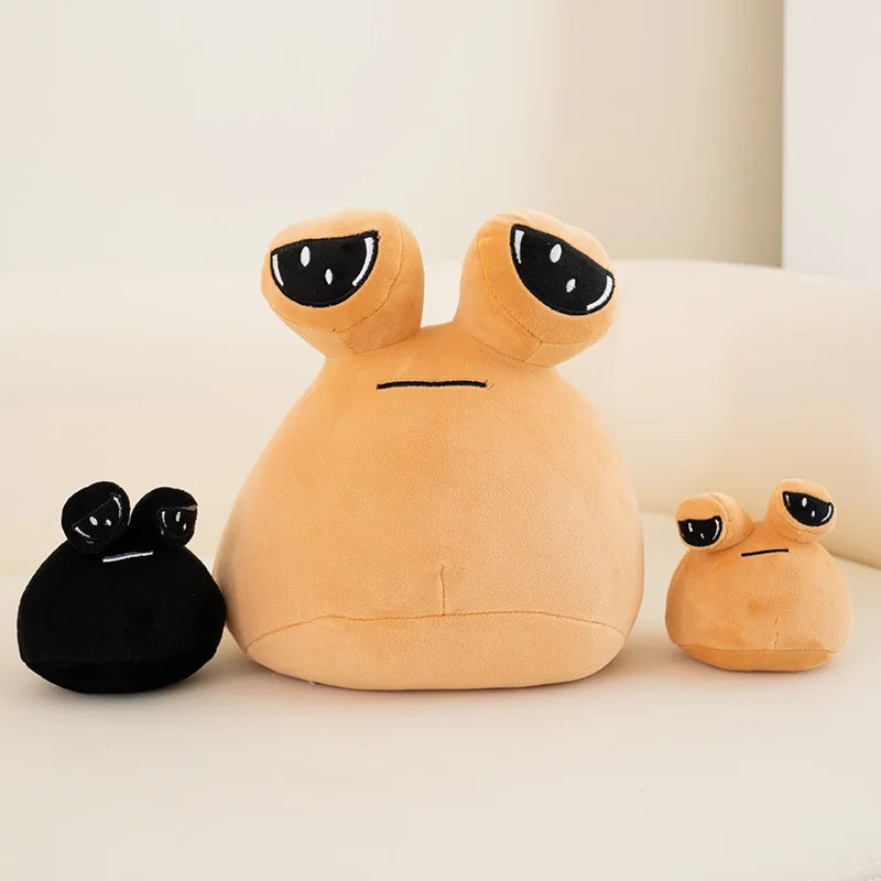 40cm extra large Sad Pou stuffed animal plush on a bedroom shelf