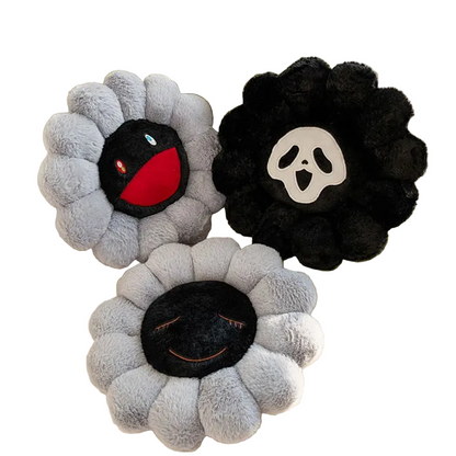 40cm flower face plushie with anime character center on white studio background