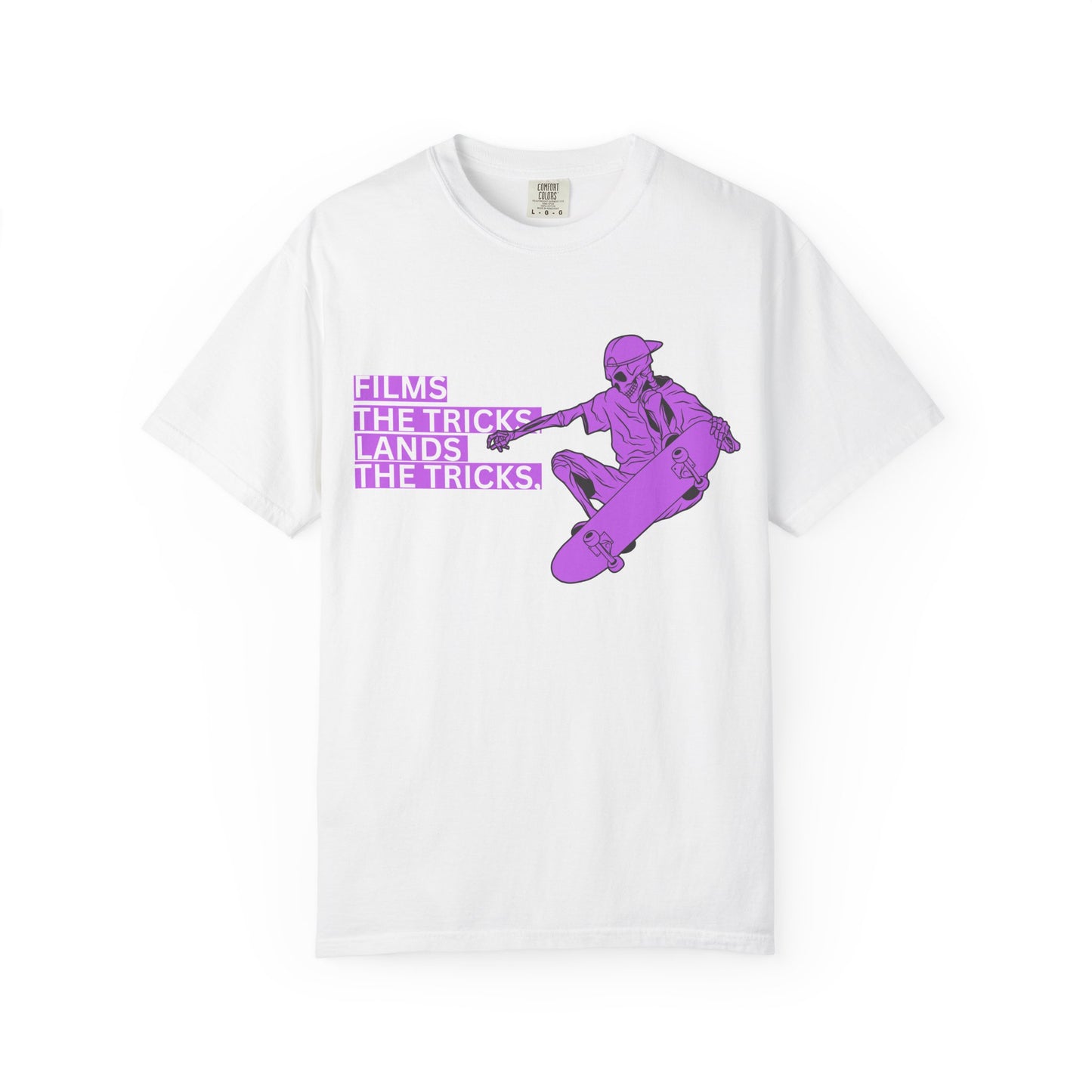 Skateboarder Graphic T‑Shirt – "Films, The Tricks" Retro Purple Skate Tee