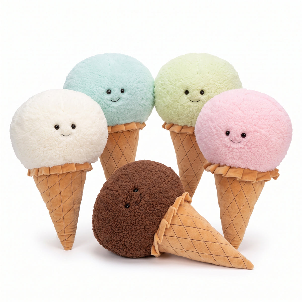 46cm kawaii ice cream cone plush toy in strawberry pink bouclé fleece