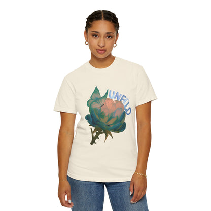 Unfold Rose Graphic Tee | Vintage Floral Garment Dyed Unisex T-Shirt by Aprasi