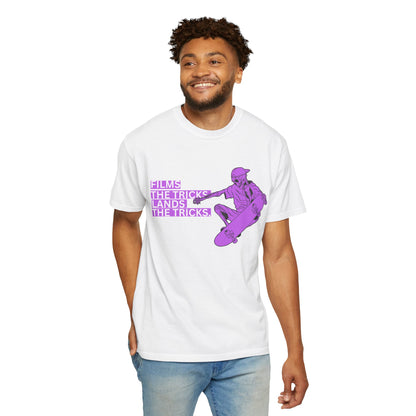 Skateboarder Graphic T‑Shirt – "Films, The Tricks" Retro Purple Skate Tee