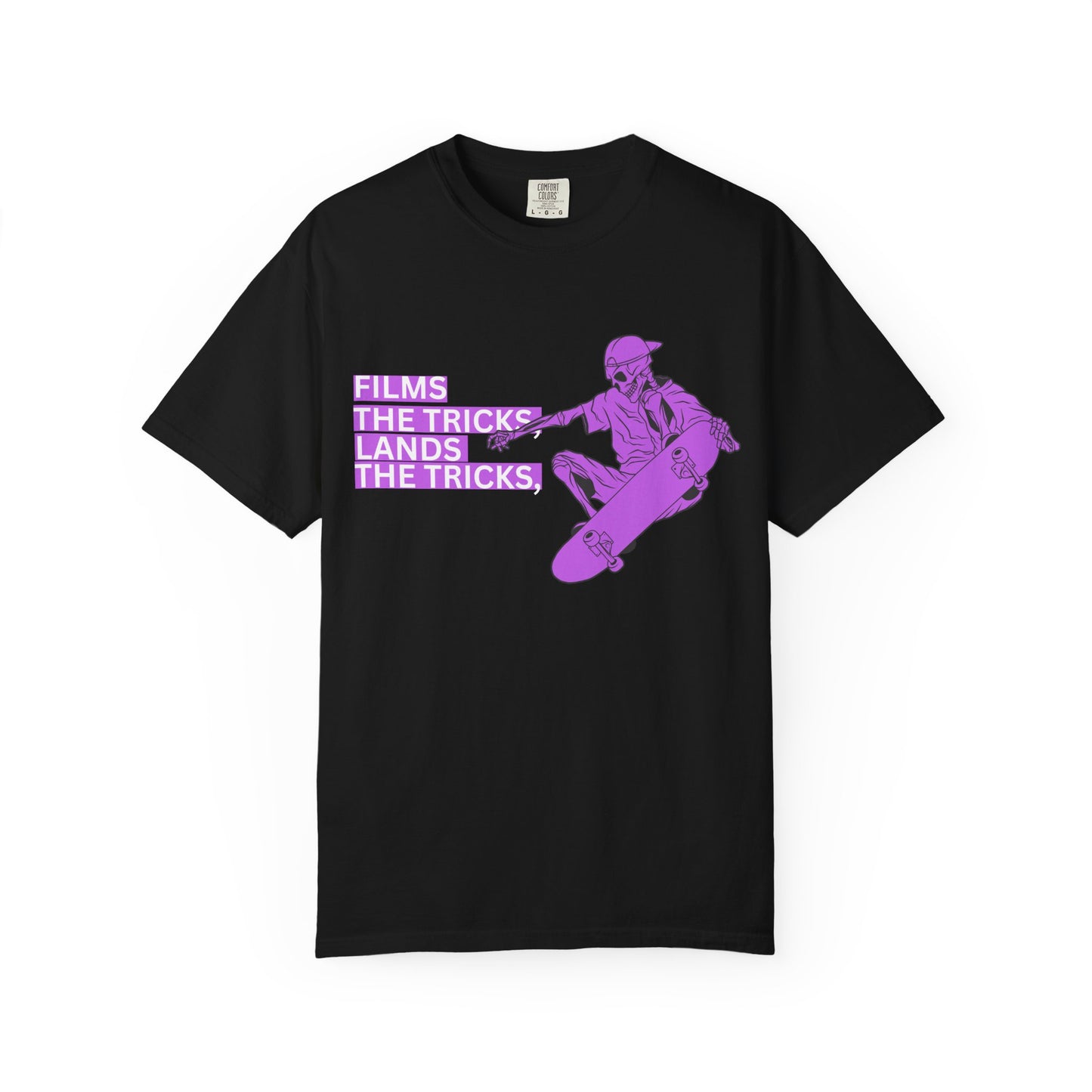 Skateboarder Graphic T‑Shirt – "Films, The Tricks" Retro Purple Skate Tee