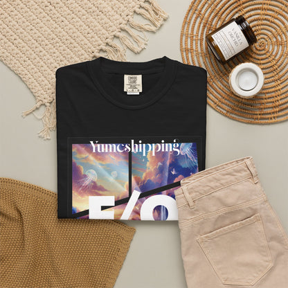 6. Yumeshipping graphic tee back view on dark garment-dyed Comfort Colors blank
