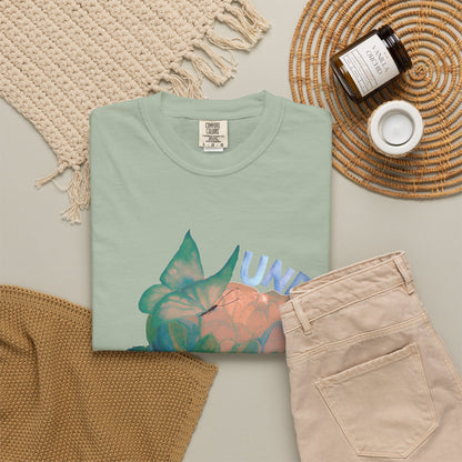 Unfold Rose Graphic Tee | Vintage Floral Garment Dyed Unisex T-Shirt by Aprasi