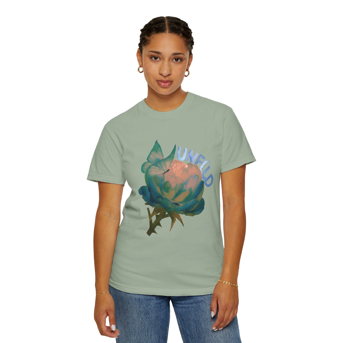 Unfold Rose Graphic Tee | Vintage Floral Garment Dyed Unisex T-Shirt by Aprasi