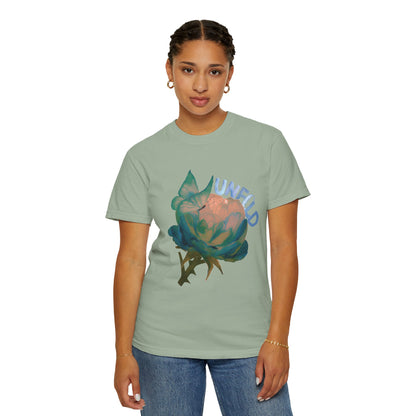 Unfold Rose Graphic Tee | Vintage Floral Garment Dyed Unisex T-Shirt by Aprasi