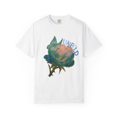Unfold Rose Graphic Tee | Vintage Floral Garment Dyed Unisex T-Shirt by Aprasi