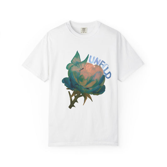 Unfold Rose Graphic Tee | Vintage Floral Garment Dyed Unisex T-Shirt by Aprasi