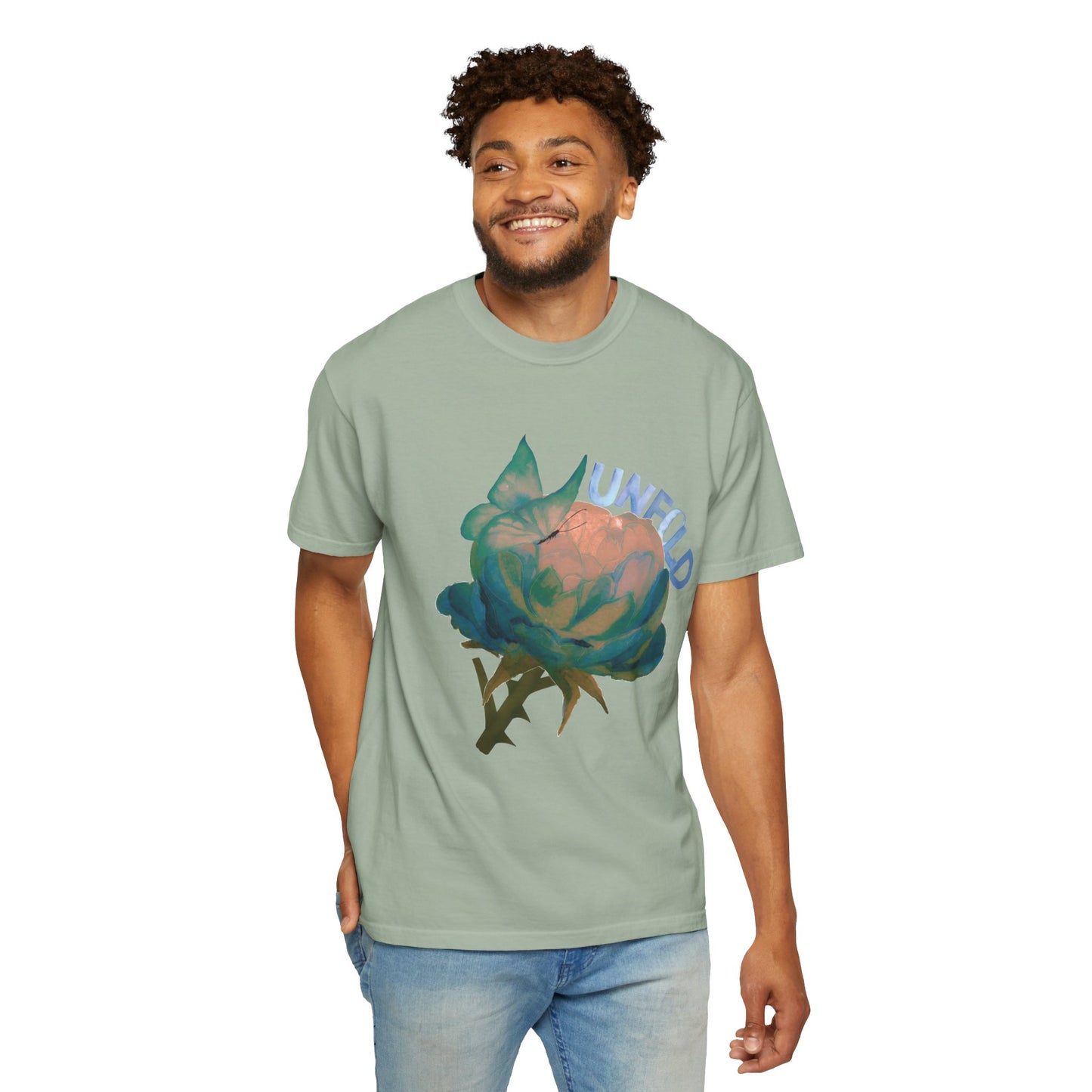 Unfold Rose Graphic Tee | Vintage Floral Garment Dyed Unisex T-Shirt by Aprasi